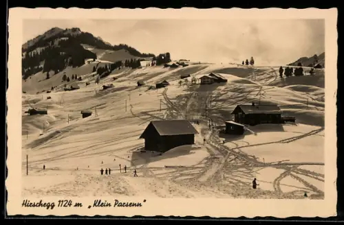 AK Hirschegg, Klein Parsenn Abfahrt, Winterlandschaft mit Skifahrern