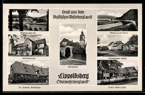 AK Lippoldsberg /Oberweserbergland, Klosterkirche, Klostertor, Dr. Grimm-Wohnhaus