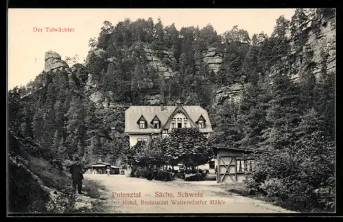 AK Polenztal /Sächs. Schweiz, Hotel Restaurant Waltersdorfer Mühle, Der Talwächter