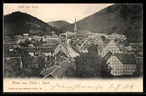 AK Ilfeld i. Harz, Ortsansicht vom Süden, Kirche