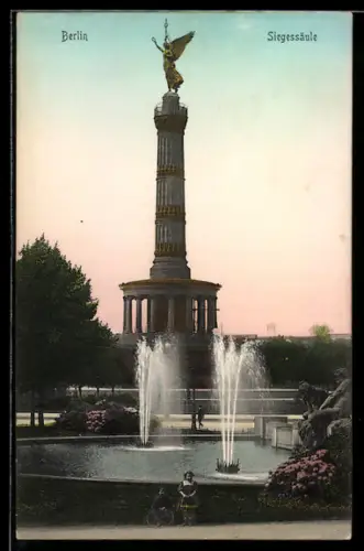 AK Berlin-Tiergarten, Siegessäule, Brunnenanlage