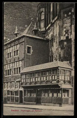 AK Aachen, Postwagen am Rathaus