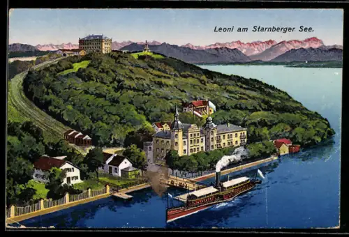 AK Leoni am Starnberger See, Dampfersteg, Schloss, Seeufer