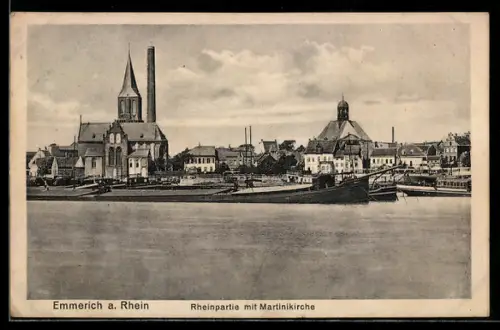 AK Emmerich a. Rhein, Rheinpartie mit Martinikirche