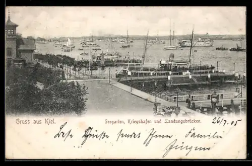 AK Kiel, Seegarten, Kriegshafen und Landungsbrücken