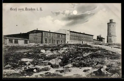 AK Brocken i. H., Gebäudeensemble und Aussichtsturm