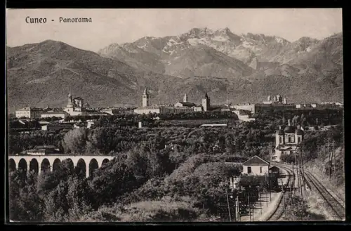 AK Cuneo, Panorama con montagne e viadotto ferroviario