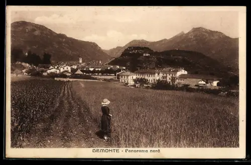 AK Demonte, Panorama nord con bambino nel campo di grano e montagne sullo sfondo