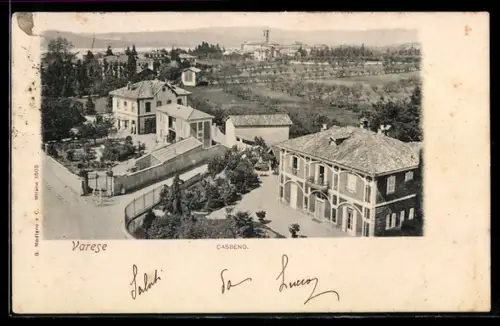 AK Varese /Casbeno, Veduta panoramica con ville e giardini
