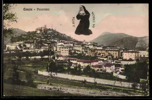 AK Cascia, Panorama con immagine di S. Rita da Cascia