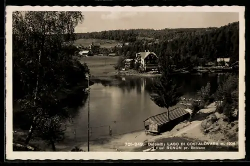AK Renon /pr. Bolzano, Lago di Costalovara con paesaggio circostante e case sullo sfondo