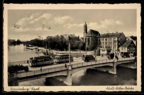 AK Brandenburg /Havel, Brücke, Strassenbahn und LKW