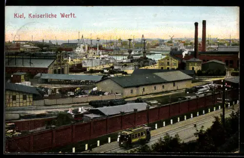 AK Kiel, Kaiserliche Werft, Hafenanlagen, Strassenbahn