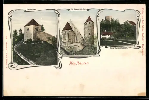AK Kaufbeuren, Hexenturm, St. Blasius-Kirche, Römerturm bei Kemnat