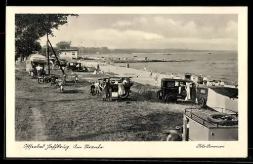 AK Haffkrug, Am Strand, Badegäste, Autos, Strandpromenade