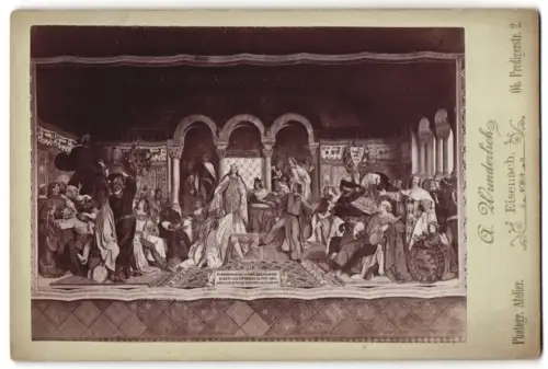 Fotografie A. Wunderlich, Eisenach, Ob. Predigerstr. 2, Ansicht Wartburg, Sängerstreit 1207, Historische Szene