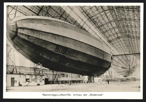 Fotografie unbekannter Fotograf und Ort, Zeppelin Bodensee beim Umbau im Hangar