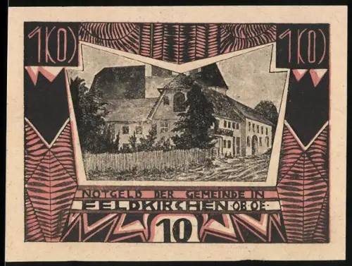 Notgeld Feldkirchen /O.-Ö. 1920, 10 Heller, Strassenpartie mit Gebäuden