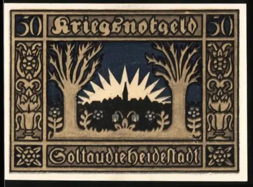 Notgeld Soltau 1921, 50 Pfennig, Löwe und Landschaftsmotiv mit Stadtsilhouette