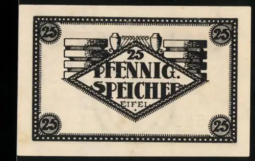 Notgeld Speicher /Eifel 1920, 25 Pfennig, Mann mit Kiepe und Schriftzug im Oval
