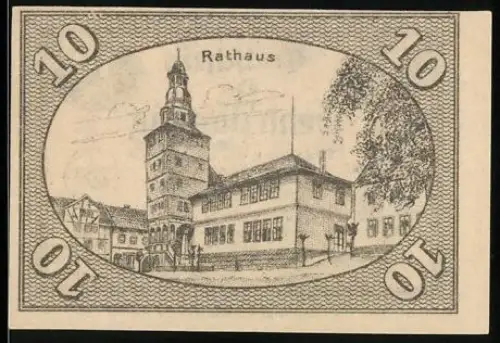 Notgeld Treffurt 1920, 10 Pfennig, Rathaus und Wappen