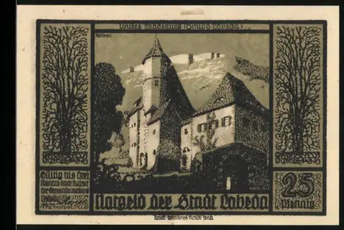Notgeld Lobeda 1921, 25 Pfennig, Burgruine und mittelalterliche Motive