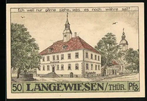 Notgeld Langewiesen /Thür. 1921, 50 Pfennig, Rathaus und St. Kilian Abbildung