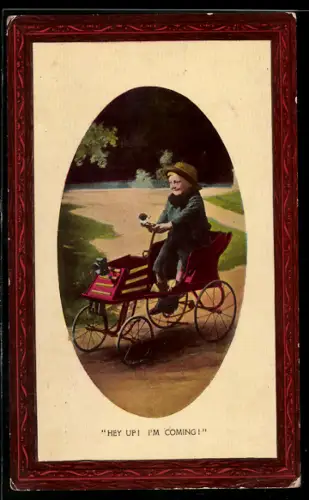 AK Junges Kind mit Hut auf einem Holländer