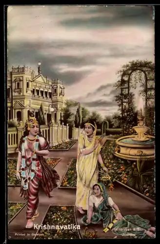 AK Krishnavatika, Krishna mit zwei Frauen in einem Garten