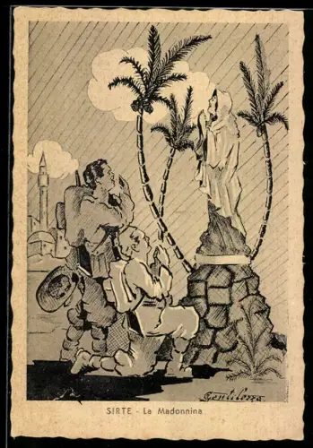 AK Zwei Soldaten kniehen vor einer Madonna