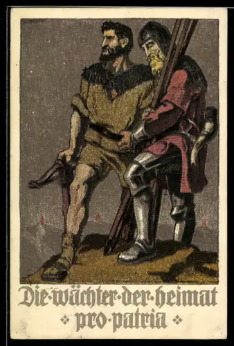 Künstler-AK Schweizer Bundesfeier 1910, Die Wächter der Heimat