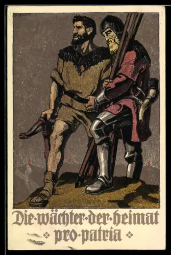 Künstler-AK Schweizer Bundesfeier 1910, Die Wächter der Heimat