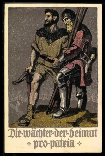 Künstler-AK Schweizer Bundesfeier 1910, Die Wächter der Heimat