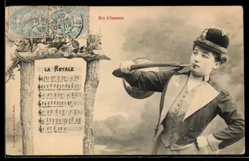 AK Jägerin mit Horn