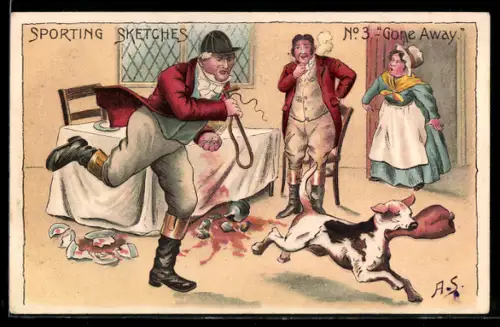 Künstler-AK Jagdhund stielt eine Keule