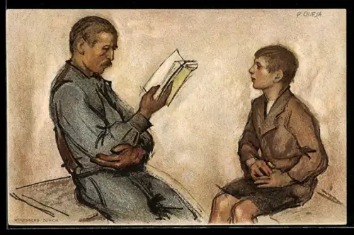 Künstler-AK P. Chiesa: Schweizer Bundesfeier 1922, schweizerische Volksbibliothek