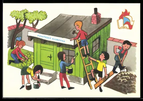 AK Kinder arbeiten an einem Gebäude