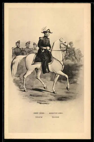 AK Schweizer General in Uniform auf einem Schimmel