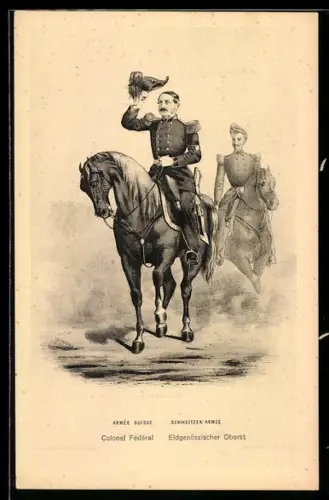 AK schweizer Oberst in historischer Uniform zu Pferd