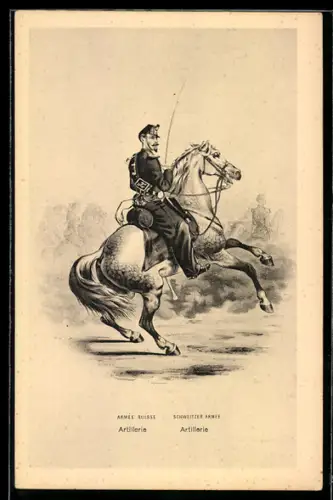 AK Schweizer Armee, Artillerie, Soldat zu Pferd, Uniform