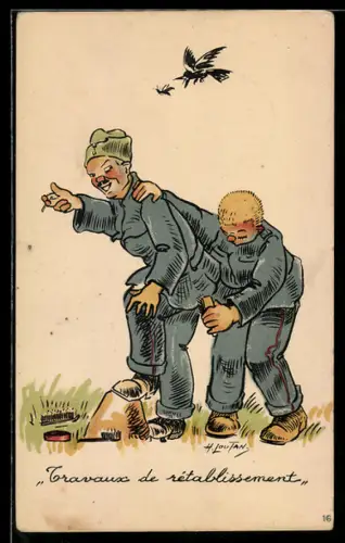 AK Schweizer Soldaten in Uniform bei der Reinigung