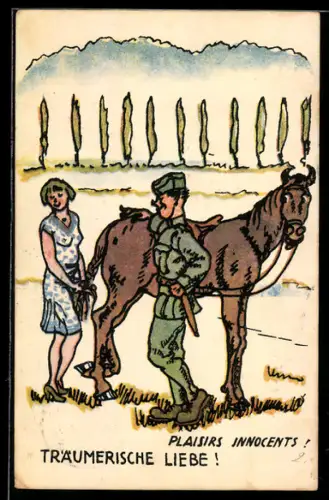 AK Schweizer Soldat in Uniform bandelt mit einer hübschen Frau an