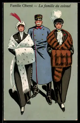 AK Schweizer Oberst in Uniform mit der Familie