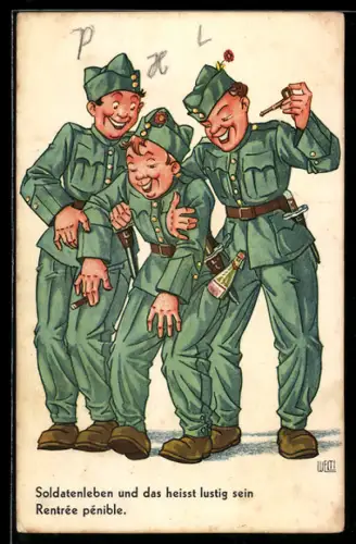 AK Betrunkene schweizer Soldaten in Uniform und mit Pfeifen