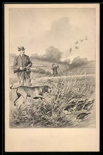 AK Jäger bei der Jagd auf Rebhühner