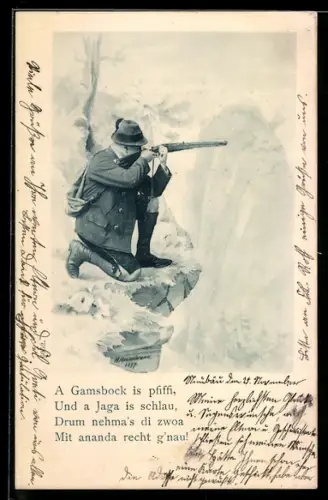AK Jäger im Gebirge mit Gewehr im Anschlag, Jagd