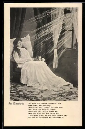 AK Nachdenkliche Frau sieht aus dem Fenster, Elterngrab