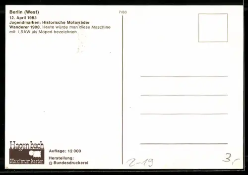 Maximum-AK Berlin, Historisches Motorrad Typ Wanderer 1908