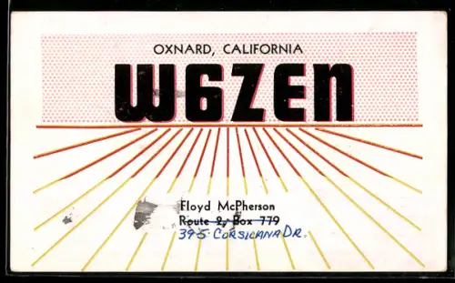 AK Oxnard, CA, Radio W6ZEN, Floyd McPherson
