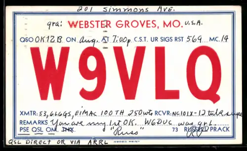 AK Webster Groves, Radio W9VLQ, Russel Prack